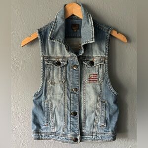 Reuse | denim | vest | embroidered | American Flag | M